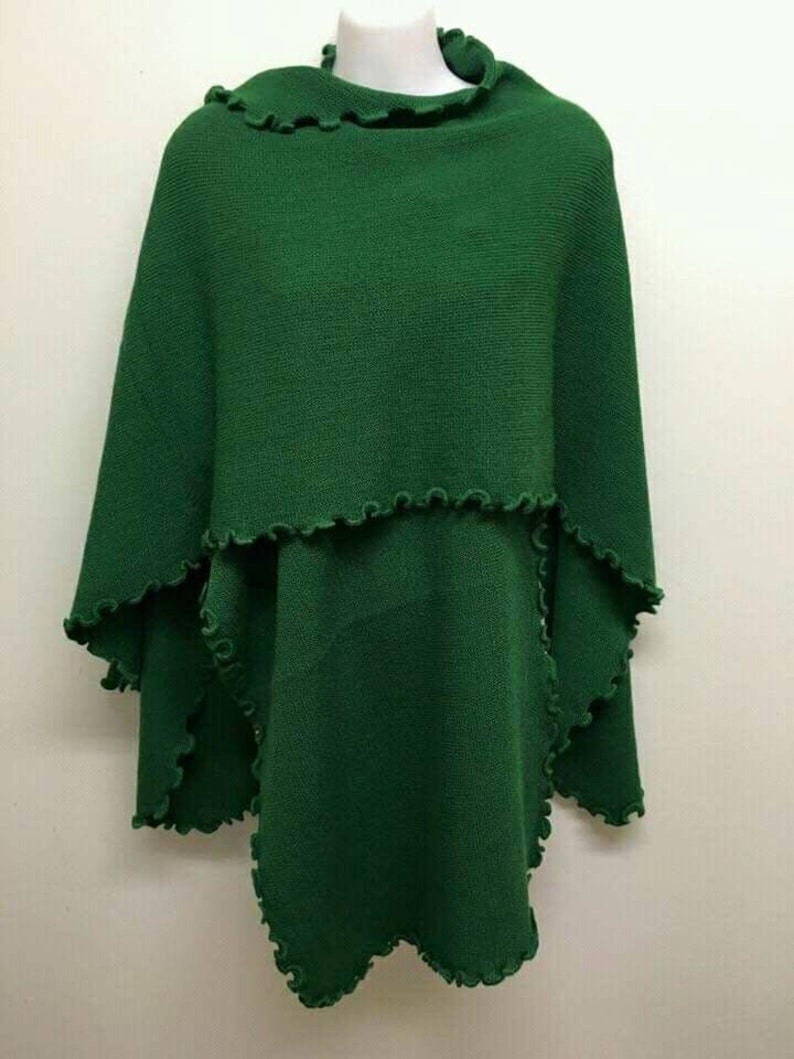 Cape Poncho Alpaga Femme Ruana marron tricoté en laine d'alpaga à volants, châle Cape Wrap alpaga Vert