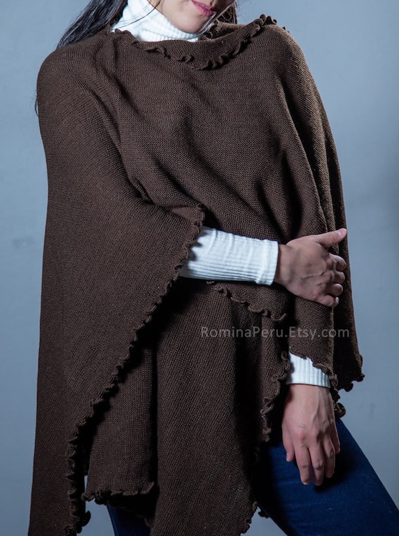 Superfine Alpaca Wool Hooded Alpaca Poncho for Women Cloak Cape Coat Ruana Ultra Soft