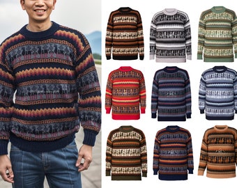 Andean Essence Crewneck Alpaca Sweater for Men, Men's Alpaca Comfort Sweater, Cozy Alpaca Sweater for Him, Stylish Men's Alpaca Pullover