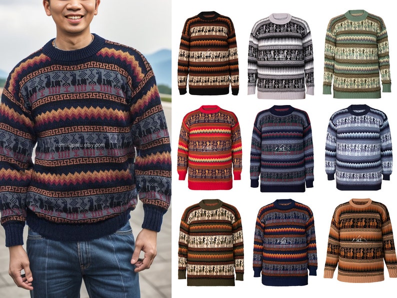 Andean Essence Crewneck Alpaca Sweater for Men, Men's Alpaca Comfort Sweater, Cozy Alpaca Sweater for Him, Stylish Men's Alpaca Pullover image 1