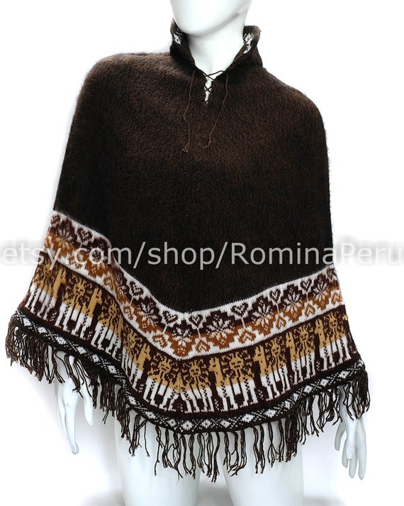 Superfine Alpaca Wool Hooded Alpaca Poncho for Women Cloak Cape Coat Ruana Ultra Soft