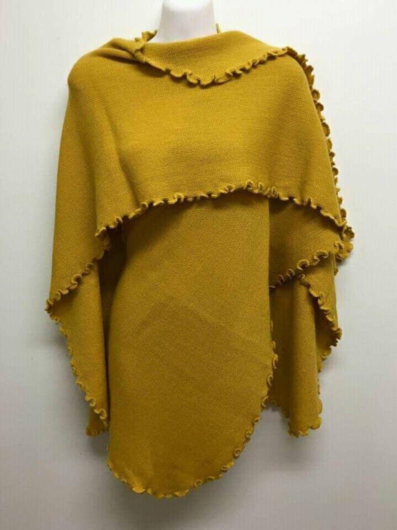 Cape Poncho Alpaga Femme Ruana marron tricoté en laine d'alpaga à volants, châle Cape Wrap alpaga Jaune