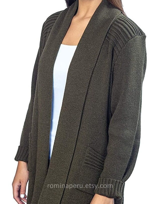 Women Alpaca Long Collared Knit Duster Cardigan Sweater Maxi Outwear Wool Cardigan Handmade Simple Cardigans Long Sweater