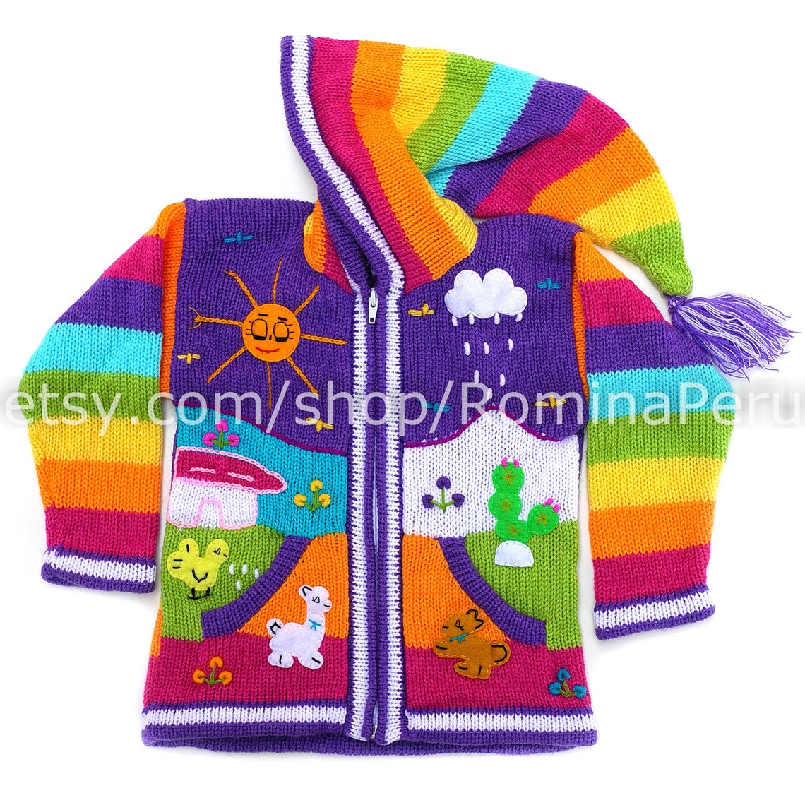 Peruvian Kids Wool Sweater Cardigan With Embroidered Details Etsy