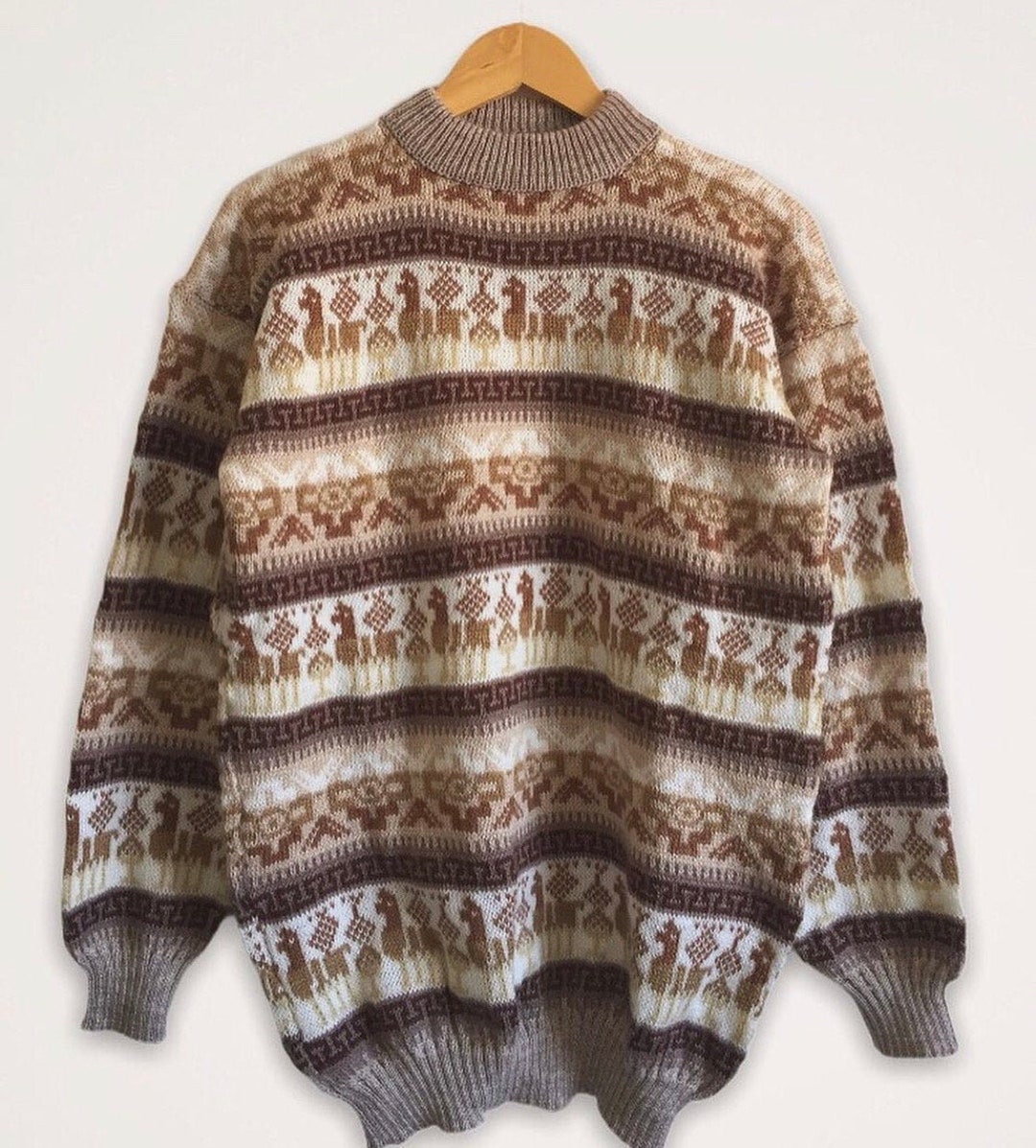 Crewneck Beige Alpaca Sweater Womens, Crew Neck Sweater Pattern Inka ...