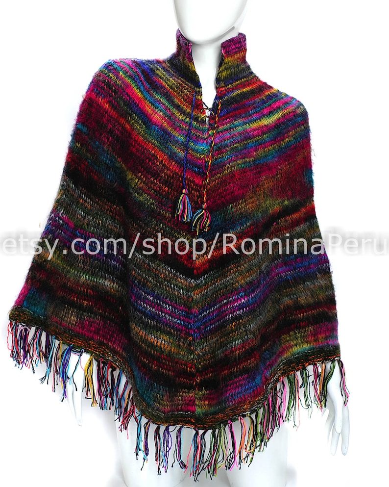 Peruvian Poncho Colorful Alpaca Wool Poncho for Women | Etsy