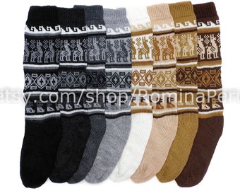 Lot de 09 chaussettes longues en laine d'alpaga péruvien, légères et chaudes, chaussettes aux motifs ethniques andins, chaussettes unisexes