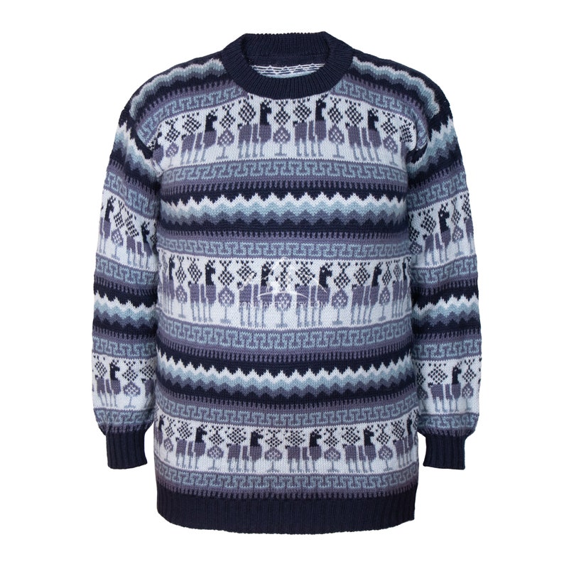 Andean Essence Crewneck Alpaca Sweater for Men, Men's Alpaca Comfort Sweater, Cozy Alpaca Sweater for Him, Stylish Men's Alpaca Pullover Blue Light