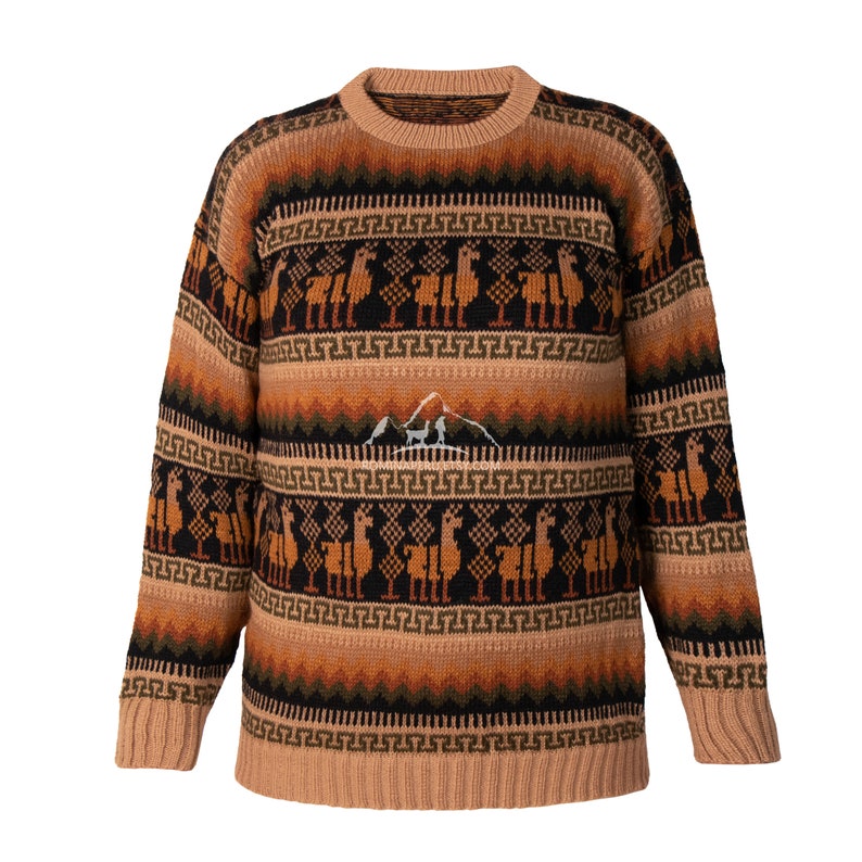 Andean Essence Crewneck Alpaca Sweater for Men, Men's Alpaca Comfort Sweater, Cozy Alpaca Sweater for Him, Stylish Men's Alpaca Pullover Kaki