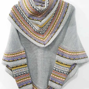 Knitted Turtleneck Poncho Cape YELLOW Superfine Alpaca Wool womens, poncho sweater women warm soft Gray