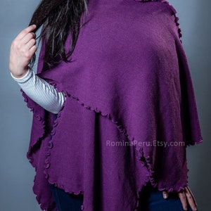 Cape Poncho Alpaga Femme Ruana marron tricoté en laine d'alpaga à volants, châle Cape Wrap alpaga Violet