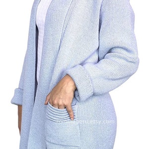 Beige Strickjacke lange Alpaka Frauen Frauen lange Strickjacke, Pullover warmes Woft & dick 100% Alpaka Pullover, MADE IN PERU Light Blue
