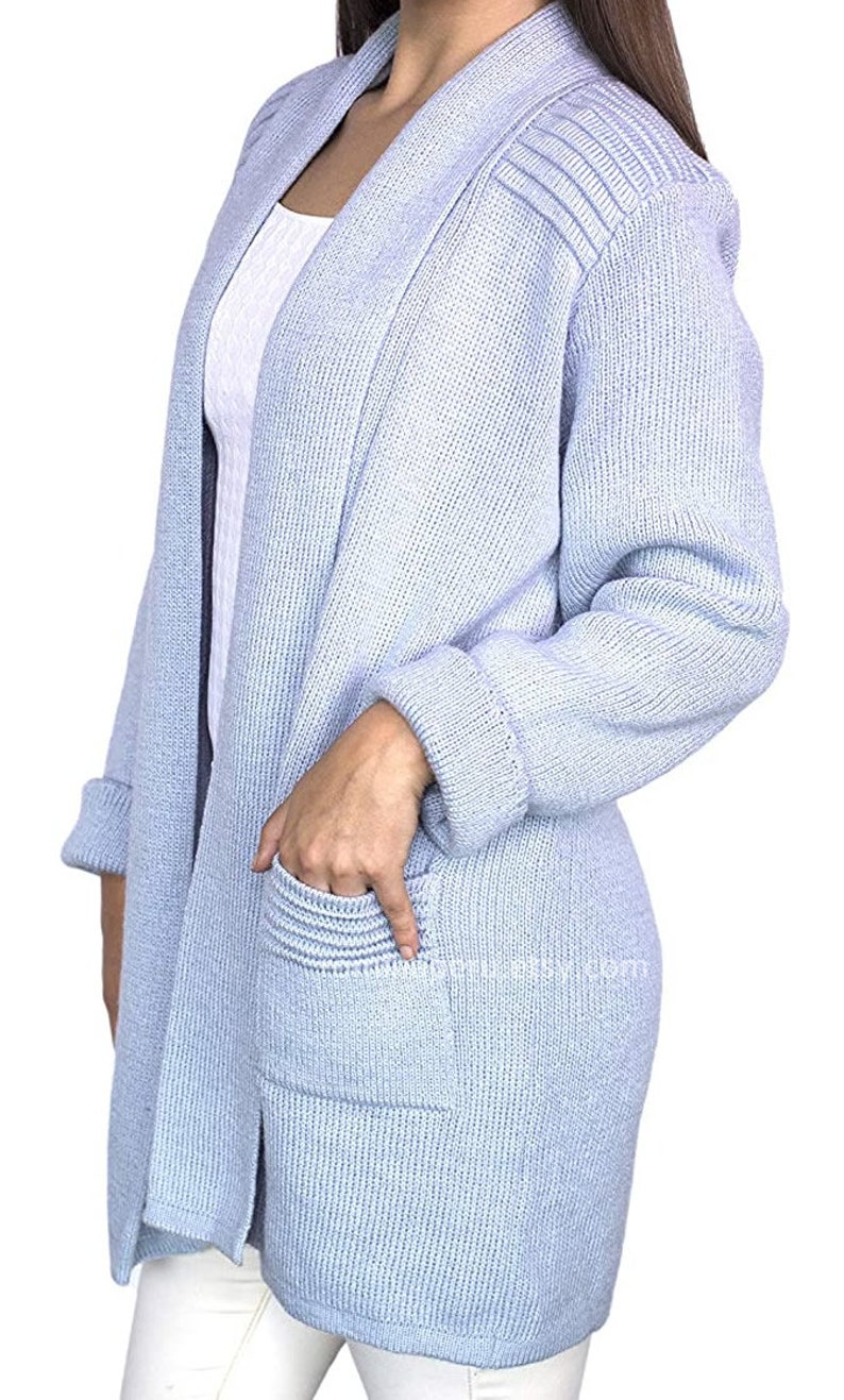 Beige Strickjacke lange Alpaka Frauen Frauen lange Strickjacke, Pullover warmes Woft & dick 100% Alpaka Pullover, MADE IN PERU Light Blue