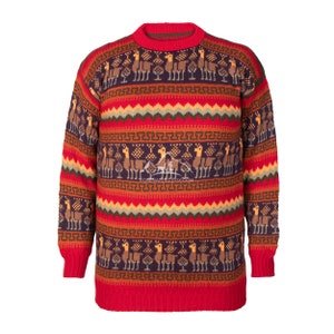 Andean Essence Crewneck Alpaca Sweater for Men, Men's Alpaca Comfort Sweater, Cozy Alpaca Sweater for Him, Stylish Men's Alpaca Pullover Red