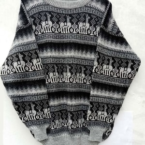 Alpaka-Pullover mit Lama-Figuren, Unisex-Alpaka-Pullover mit Rundhalsausschnitt, Alpaka-Wollpullover Bild 6