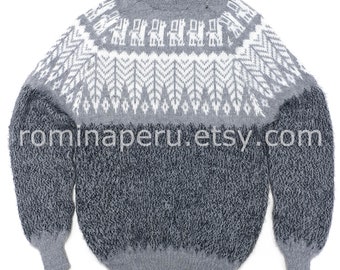 Sweater Alpaca Light Gray crewneck design leaves Unisex sweater Fashion Pullover ethno sweater boho sweater sweater warm and soft gifs