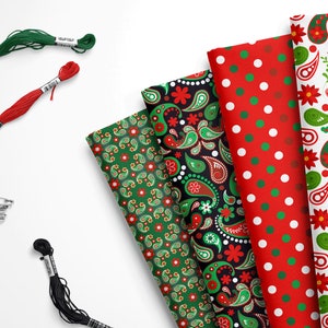 Christmas Felt, Christmas Paisley Felt, Felt Sheets, Craft Felt, Red Green Paisley, Polka Dot Felt, 4 Design Choices