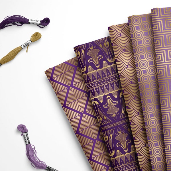Purple Gold Art Deco Felt, Purple Gold Felt, Brocade Felt, Felt Sheets, Craft Felt