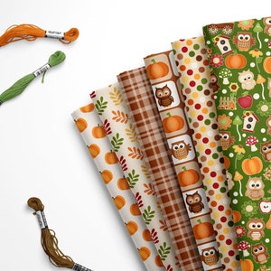 Pumpkin & Owl Print Craft Felt - Autumn Thanksgiving Fabric (9x12 Sheet)