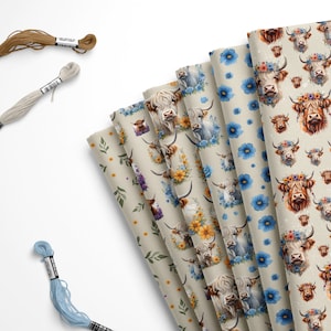 Highland Cow Print Felt: Floral Craft Fabric (9x12 Sheet)