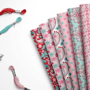 Paisley Print Craft Felt Squares: Pink, Aqua, Red (9x12 Sheet)