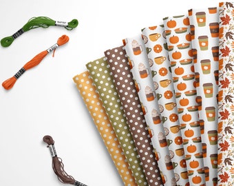 Autumn Print Craft Felt: Pumpkin Spice, Leaf, Gingham (9x12 Sheet)