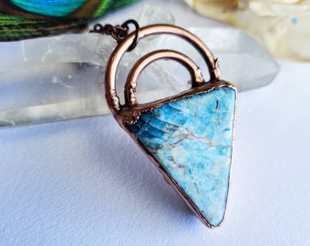 Blue Apatite Pendant, Electroformed Blue Apatite, Electroformed Jewelry, Copper Jewelry, Electroformed Crystal Pendant