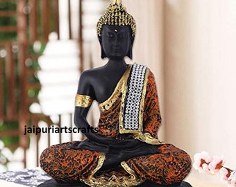 Meditating 6.1 Inch Funnuf Indian Buddha Statue Gold Resin Home Decor Housewarming Gift with Golden Robe