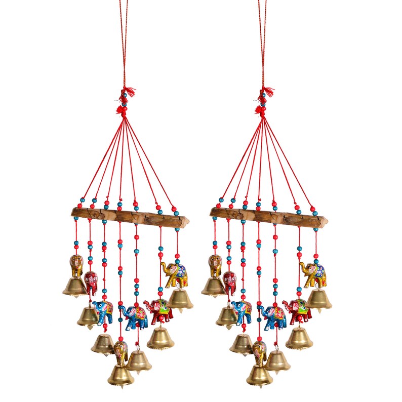 Indian Handmade Wind Chime Wood Wall Decor Elephant Bells Etsy