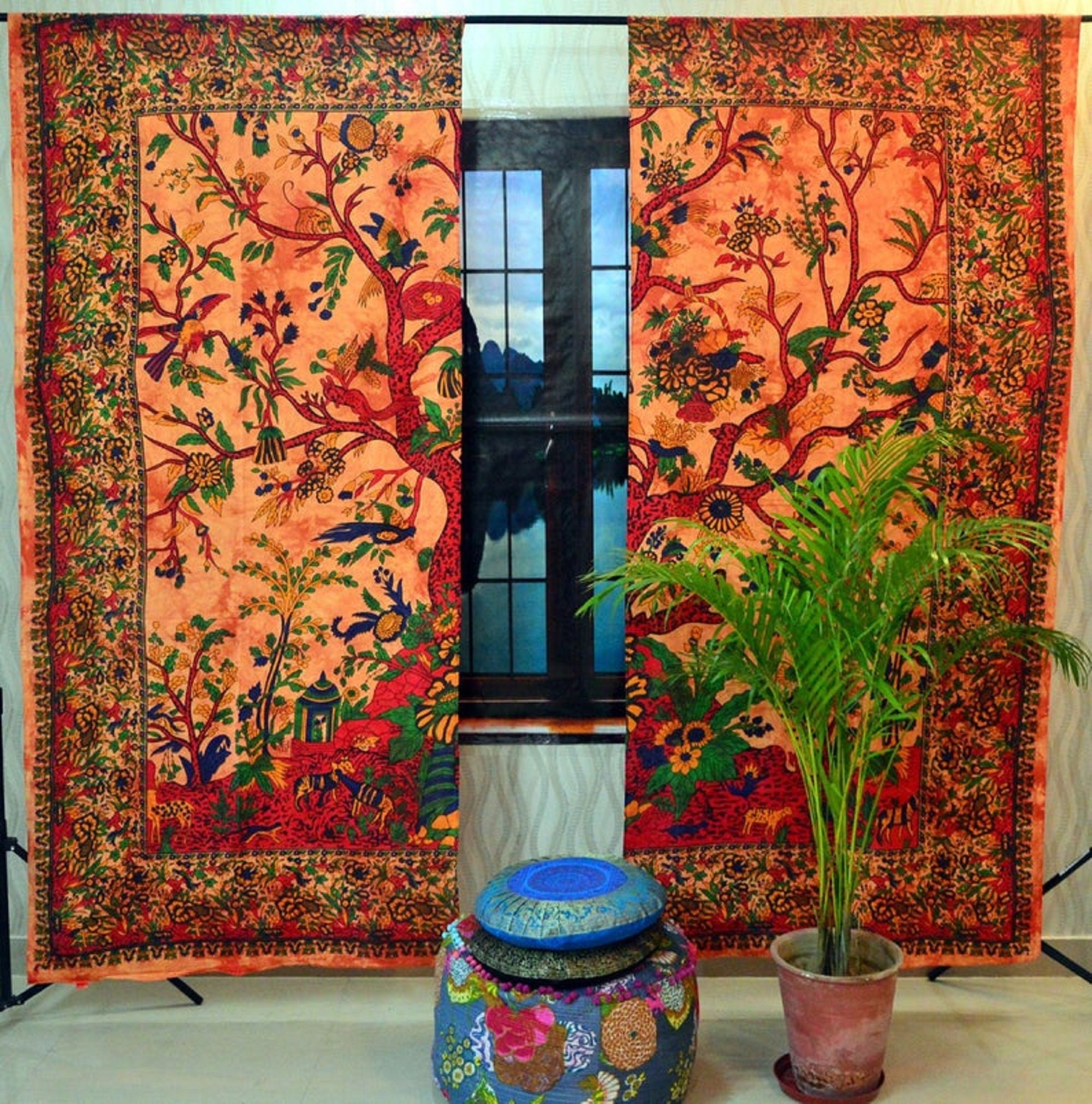 Tton Bohemian Curtains Indian tapestry curtain Hippie curtain Etsy