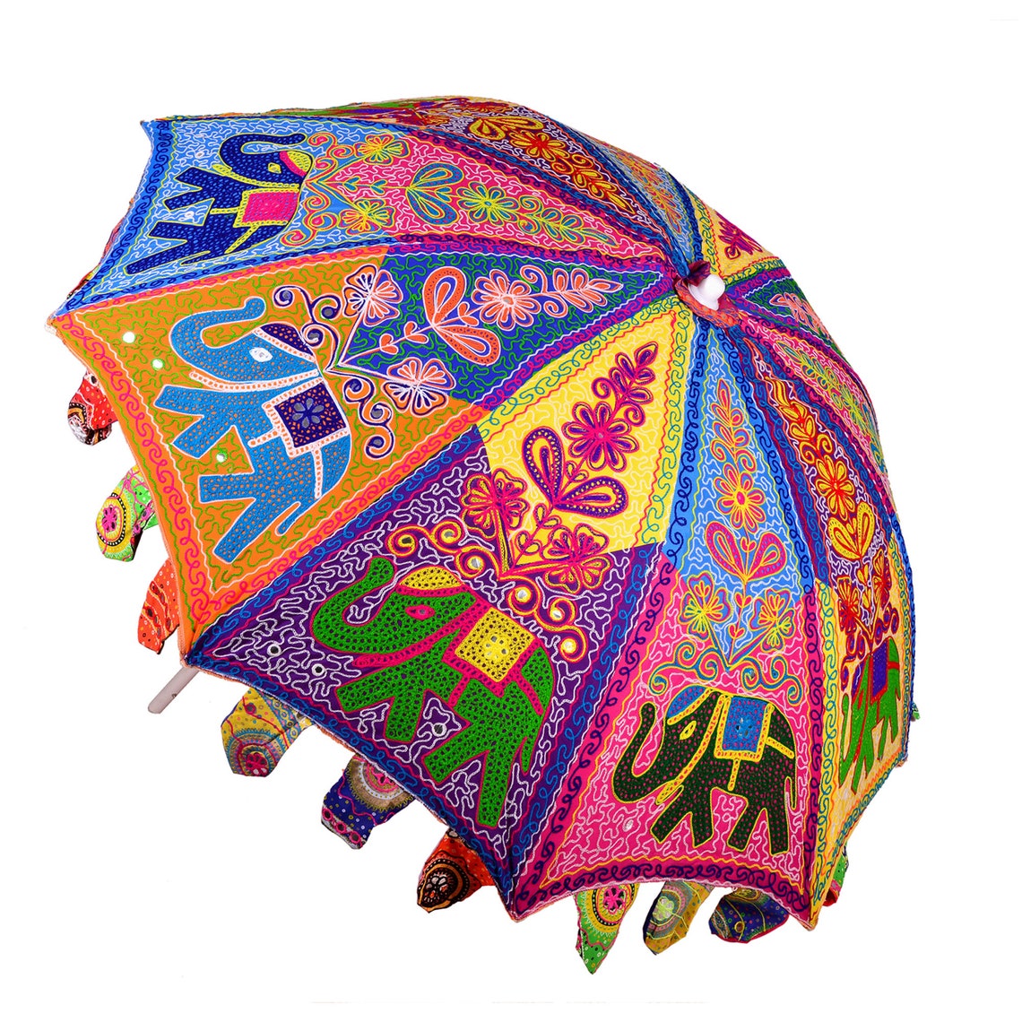 Rajasthani Multicolor Embroidery Umbrella Large Outdoor Patio | Etsy