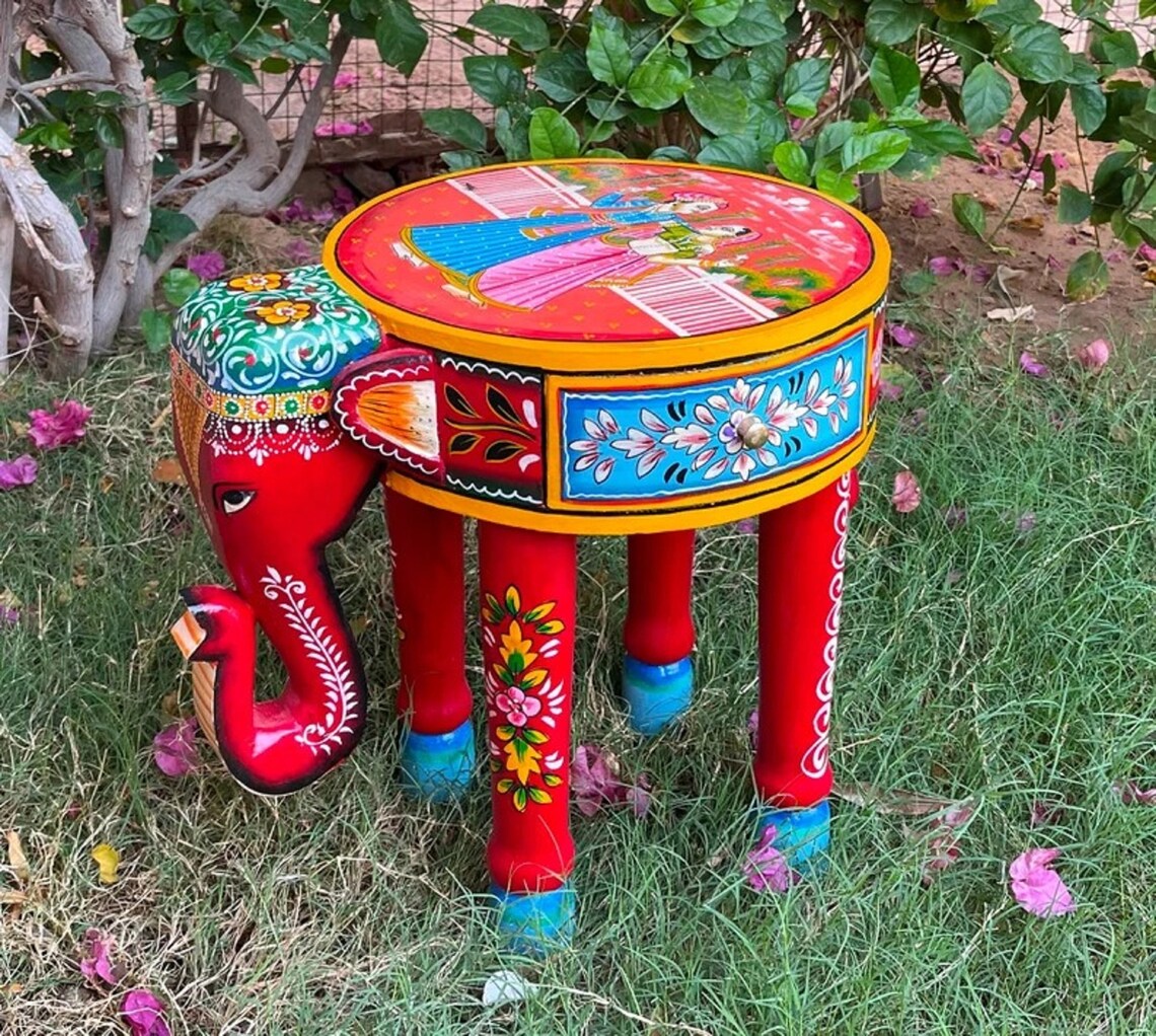 Wooden Elephant Stool Side Table End Table Footstool Etsy