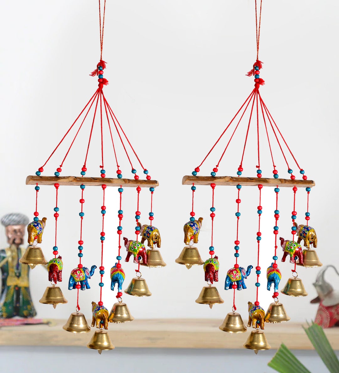 Indian Handmade Wind Chime Wood Wall Decor Elephant Bells Etsy