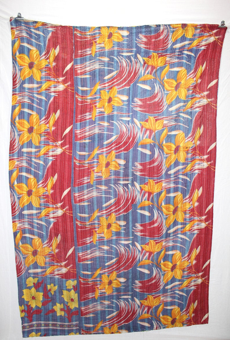 Indian Flower Printed Vintage Twin Kantha Quilts Hippie Home Decorative Bedding Quilts Patchwork Revresible Handmade Gudri