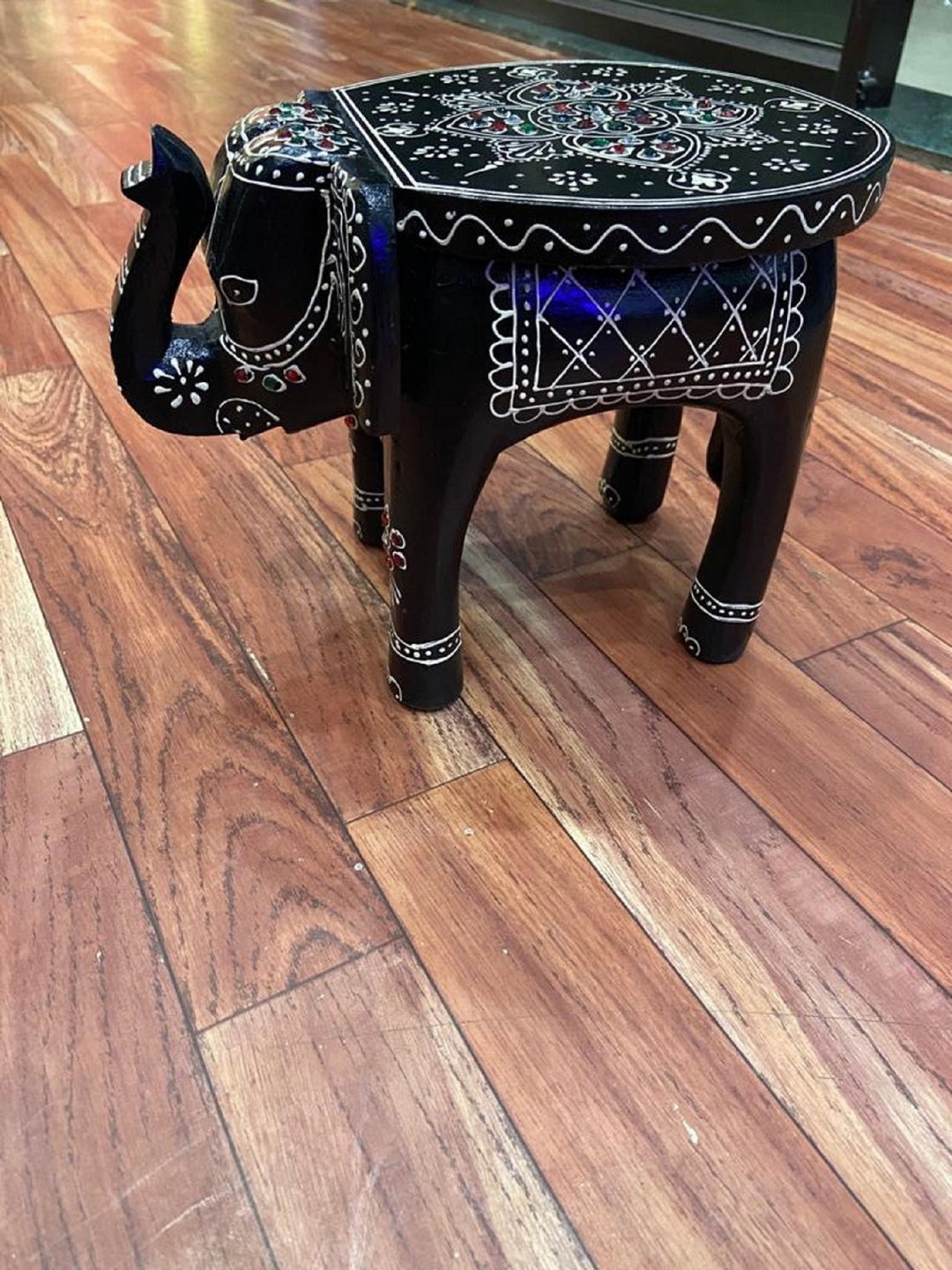 Wood Elephant Stool Indian Hand Carving Wooden Elephant Coffee Table