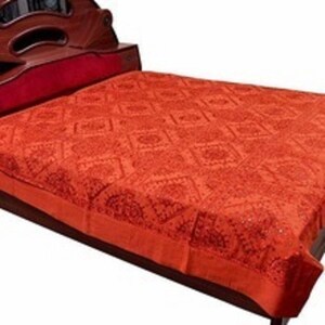Bordado tradicional indio espejo trabajo algodón blanco cama King Size Tradicional Hecho A Mano Espejo Trabajo Sábana