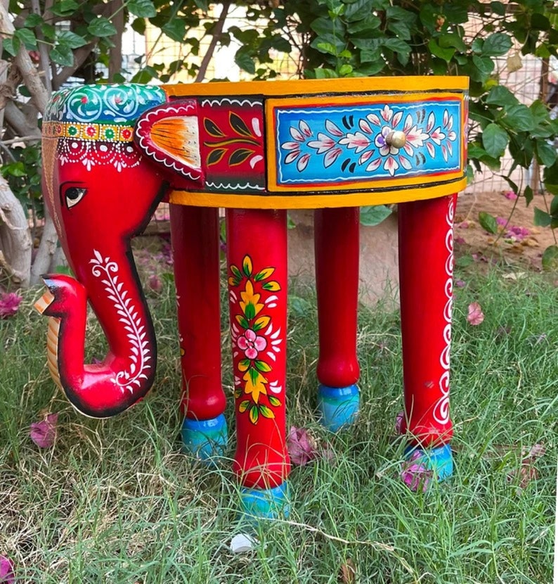 Wooden Elephant Stool Side Table End Table Footstool Etsy