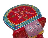 Red Elephant Stool 39 Haathi 39 Decorative Elephant from Rajasthan Hand-painted Boho Boho Colourful Mini Stool or Decorative Plant Stand