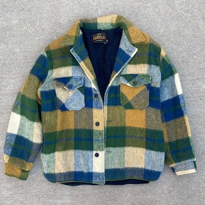 Vintage 1960s Campus Outerwear Fuzzy Oversized Plaid Wool Blend Faux Fur Lined Jacket // 44 M/Large // Shaggy Grunge