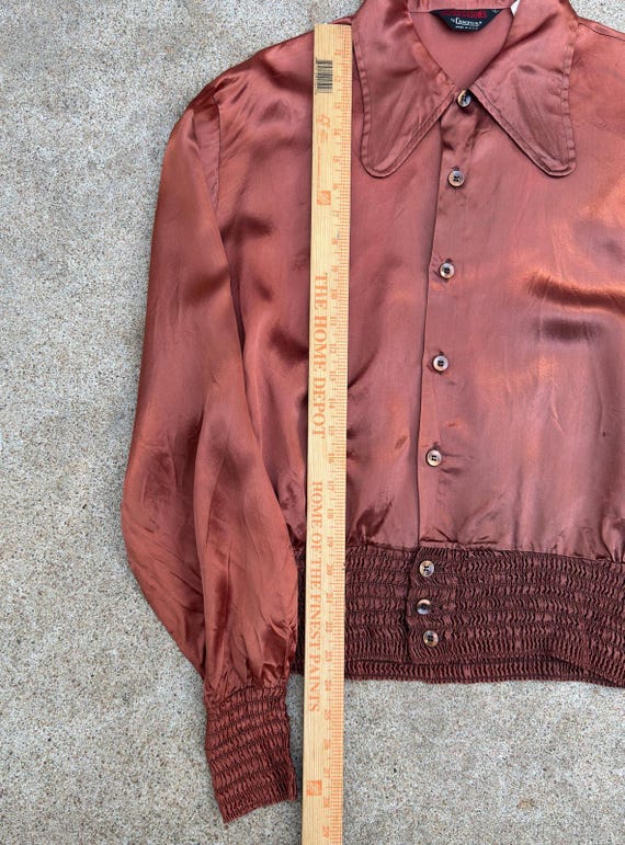 Rare 1960s Campus Ruched Satin Gaucho Disco Shirt… - image 9