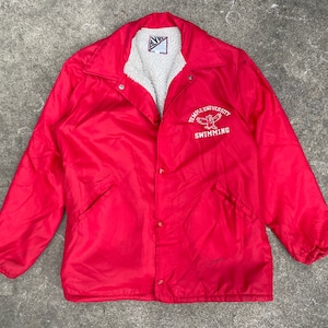 Vintage 80s Alvin Co. Temple University Swimming Fleece Lined Coaches Jacket // Large XL // 90s Collegiate