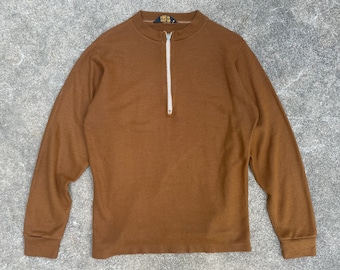 vintage des années 1960 Talon Quarter Zip Pullover Shirt//Petit//Top pull unisexe à col montant Mod