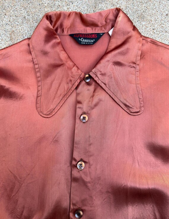 Rare 1960s Campus Ruched Satin Gaucho Disco Shirt… - image 2