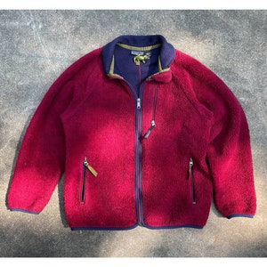 Rare Vintage Patagonia USA Made High Pile Fleece Jacket Burgundy/Wine 1990s Retro-X Large image 1