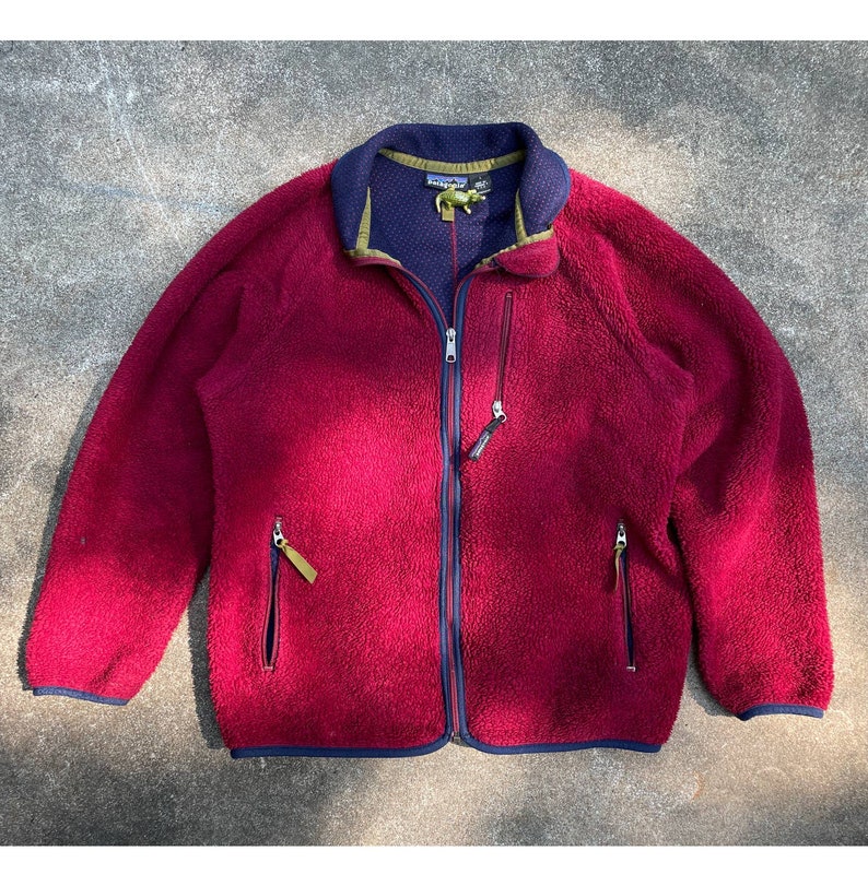 Rare Vintage Patagonia USA Made High Pile Fleece Jacket Burgundy/Wine 1990s Retro-X Large image 1