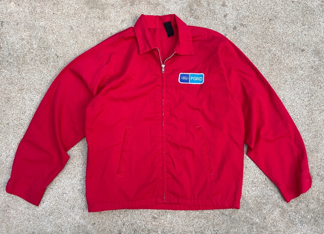 ジャケット・アウター 70s Red Cap 2Pocket Work Jacket Vintage 1970s Ford Patch Red Mechanic Jacket // Large