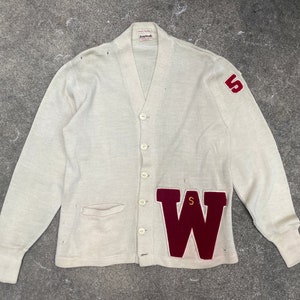 Vintage 50s 1952 Burghardt&#39;s Milwaukee Varsity Sweater // Large XL // Women&#39;s Letterman Cardigan