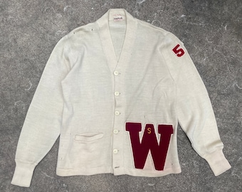 Vintage 50s 1952 Suéter universitario Milwaukee de Burghardt // Grande XL // Cárdigan Letterman para mujer