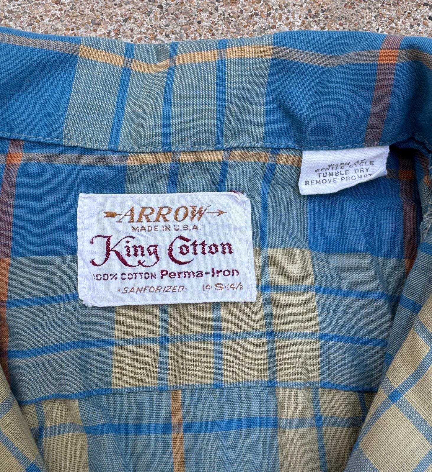 Vintage 50s 60s Arrow King Cotton Green/blue Plaid Loop Collar