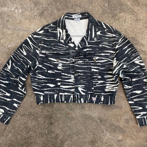 Vintage 1980s Guess by Marciano Zebra Print Cotton Denim Jacket // Made in USA // XL